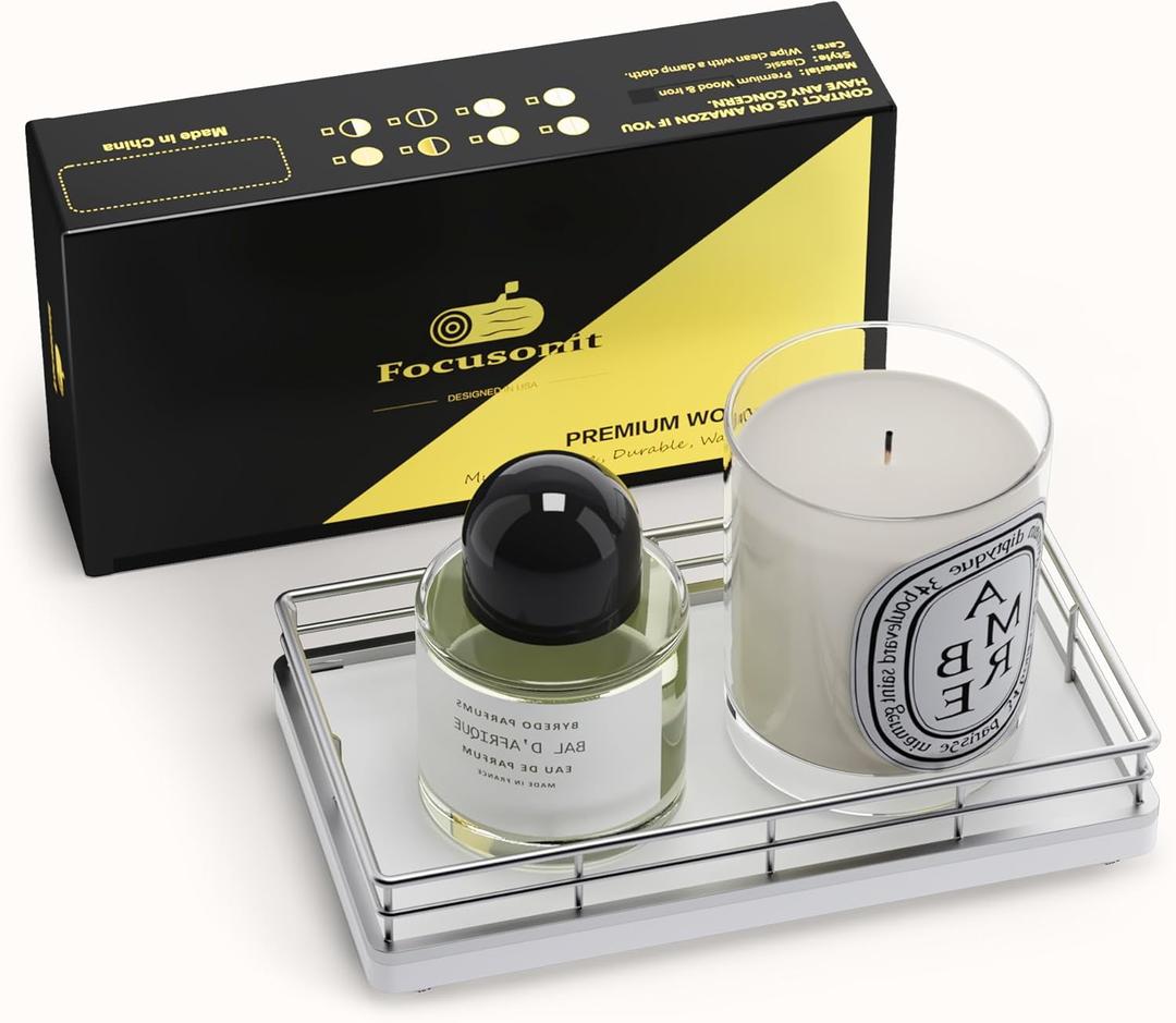 Bathroom Tray for Counter, Oak Wooden 7.5" L Vanity Tray for Jewelry Soap Cologne Organizer for Men Decorative Decor Silver (7.5" x 3.9" x 1.5")