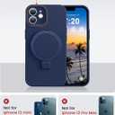 PuyaTeya Liquid Silicone Case for iPhone 12 with Magnetic Ring Stand, Upgraded Camera Lens Protection, Mil-Grade Drop Shockproof, Soft Anti-Scratch Microfiber Lining Silicone Case (Navy Blue)