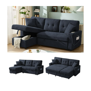 NicBex Modern L-Shaped Sofa Bed with Reversible Storage Chaise – Black Convertible Sectional with USB Ports – 3-in-1 Sleeper Pull Out Couch for Living Room, Apartments & Small Spaces