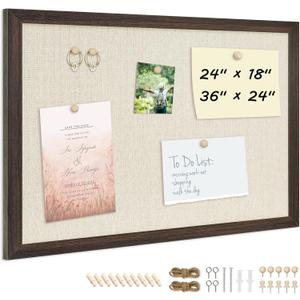 DOLLAR BOSS Bulletin Board with Linen 24'' x 18'' Wood Framed Cork Boards for Walls, Photo Display Pin Board, Decorative Corkboard for Office Home School Dorm Decor with 10 Pushpins, Dark Walnut