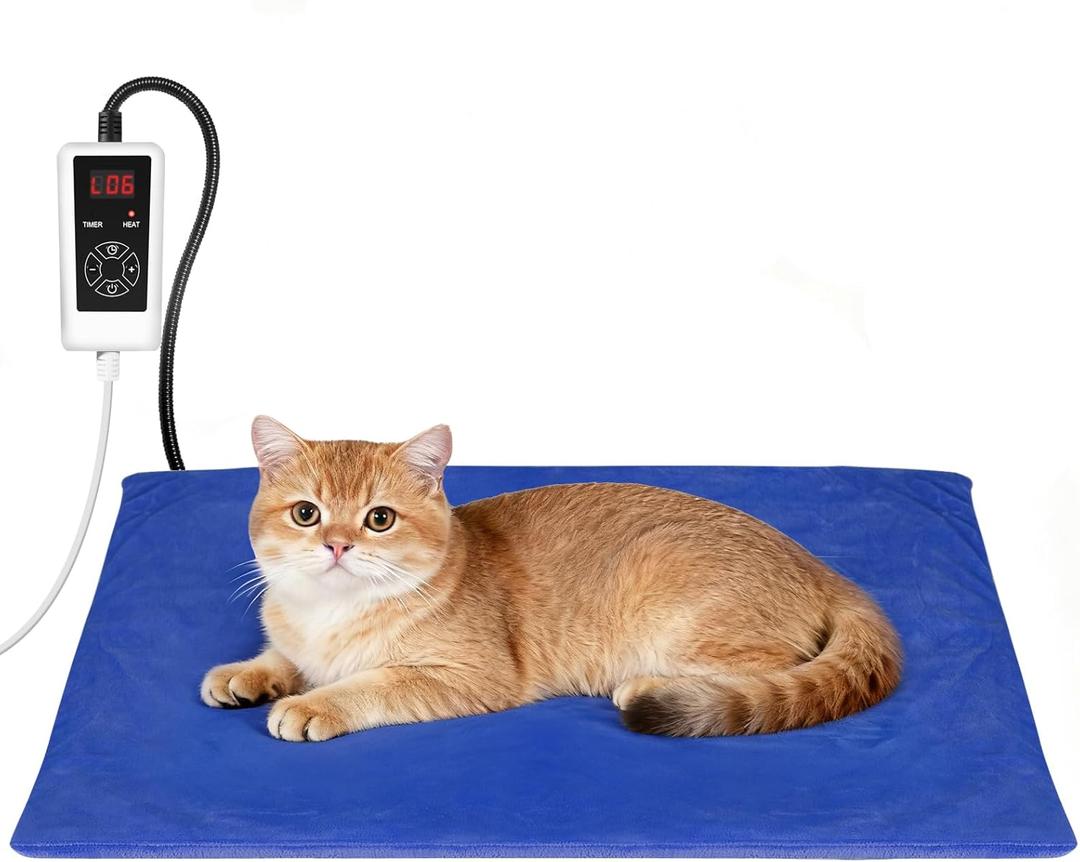 RIOGOO Pet Heating Pad, Electric Heating Pad for Dogs and Cats with Timer, 6 Level Adjustable Temperature Dog Heated Blanket (Blue, S: 20‘’x15‘’)