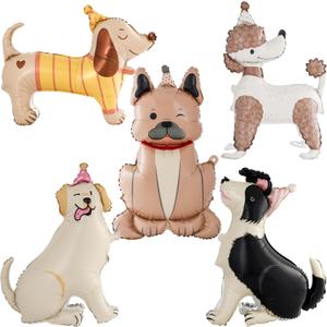 5 Pcs Large Dog Balloons, Puppy Foil Balloons Dog Themed Birthday Party Decorations, Self Standing Animal Mylar Balloon for Baby Shower Pet Party Decorations