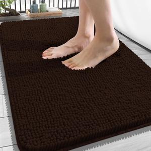 OLANLY Bathroom Rugs 34x21, Extra Soft Absorbent Chenille Bath Rugs, Rubber Backing Quick Dry, Machine Washable Bath Mats for Bathroom Floor, Tub and Shower, Home Decor Accessories, Brown
