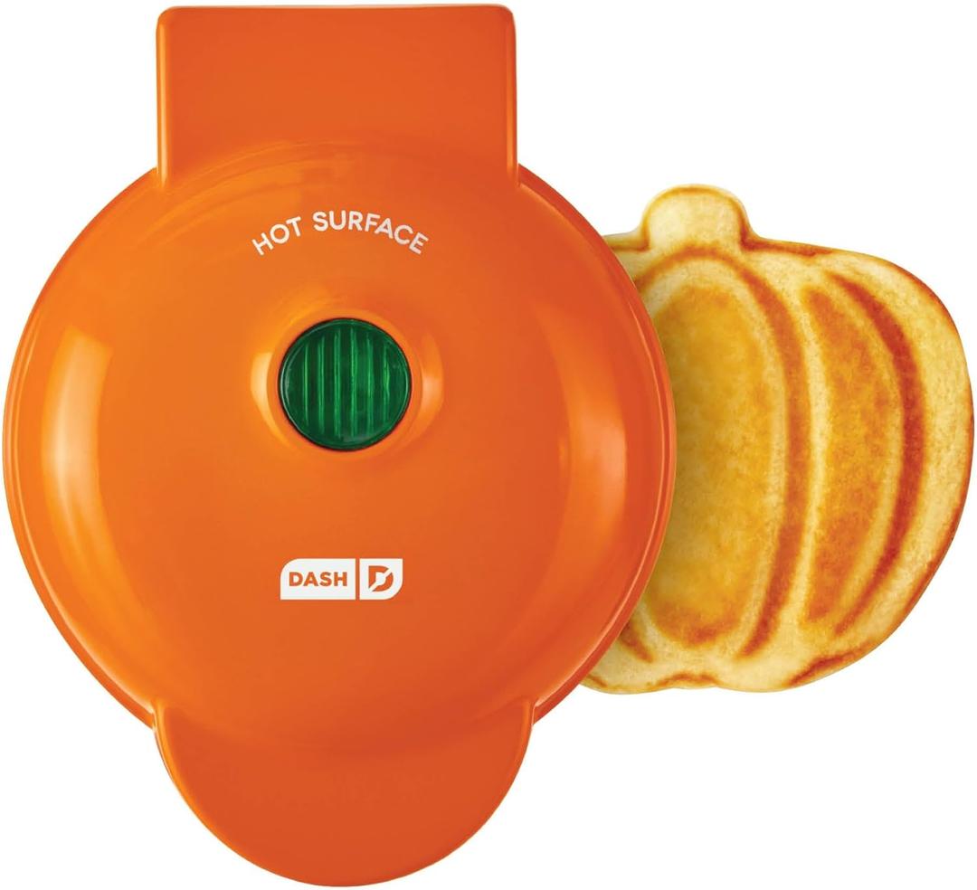 DASH DMWP001OR Mini Maker for Individual Waffles, Hash Browns, Keto Chaffles with Easy to Clean, Non-Stick Surfaces, 4 Inch, Orange Pumpkin
