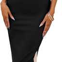 Fisoew Womens Strapless Bodycon Dress Sexy Contrast Color Off Shoulder Party Tube Maxi Dresses (Medium, Black)