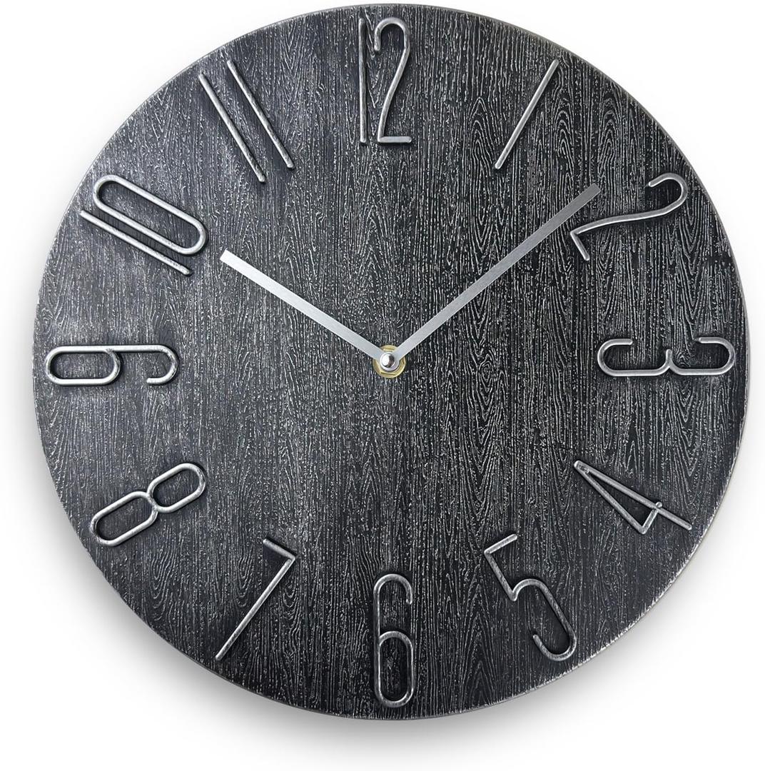 12 Inch Wall Clock Silent Non Ticking, Preciser Modern Style Decor Clock for Home, Office, School, Kitchen, Bedroom, Living RoomGray