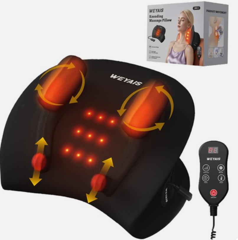 weyais Neck Massager Pillow, Neck and Shoulder Relaxer with Heat, 3 Modes and Strengths, Neck Massager for Pain Relief Deep Tissue, Remote Control, Gift for Women Men Parents Christmas,Black
