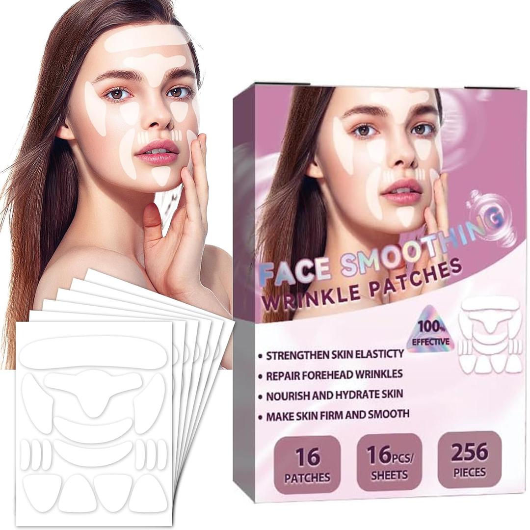 Facial Wrinkle Patches, 256 Pcs Overnight Silicone Forehead Wrinkle Patches, Anti-Aging Face Patches Remover to Fine Lines, Mouth, Frown Lines, Eyes, Smile Lines, Simple to Use And Highly Adhesive (16PCS (Pack of 1))