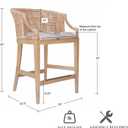 Martha Stewart Farmhouse Counter Height Bar Stools, Handcrafted Rattan Counter Height Stools for Kitchen Island, Kickplate Footrest, Upholstered, Dining Room Chairs for Home Bar - Natural Whitewash, 23"W x 22.5"D x 35"H