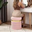 Round Ottoman with Storage, Foldable Vanity Stool with Soft Padded, Boucle Foot Stool for Dorm Room, Living Room and Bedroom, Pink, 15.7" x 17"H