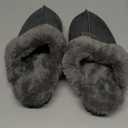 CLPP'LI Womens Slip on Faux Fur Warm Winter Mules Fluffy Suede Comfy Slippers (9, Grey)