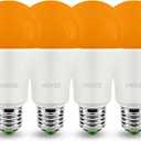 HEKEE Dusk to Dawn Light Bulbs A19 8W 900 Lumens, Outdoor Porch Lights, 60 Watt Equivalent, Amber LED Orange-Yellow Sensor Bulb, Security Bulb(Auto On/Off), E26 Screw Base(4 Pack) (2000k Warm Amber Glow)