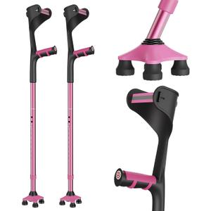 Lightweight Foldable Forearm Crutches, Height Adjustable Pink | 10-Level Adjustable Height Crutches With Open Cuff For Leg Injury Surgery Disabled