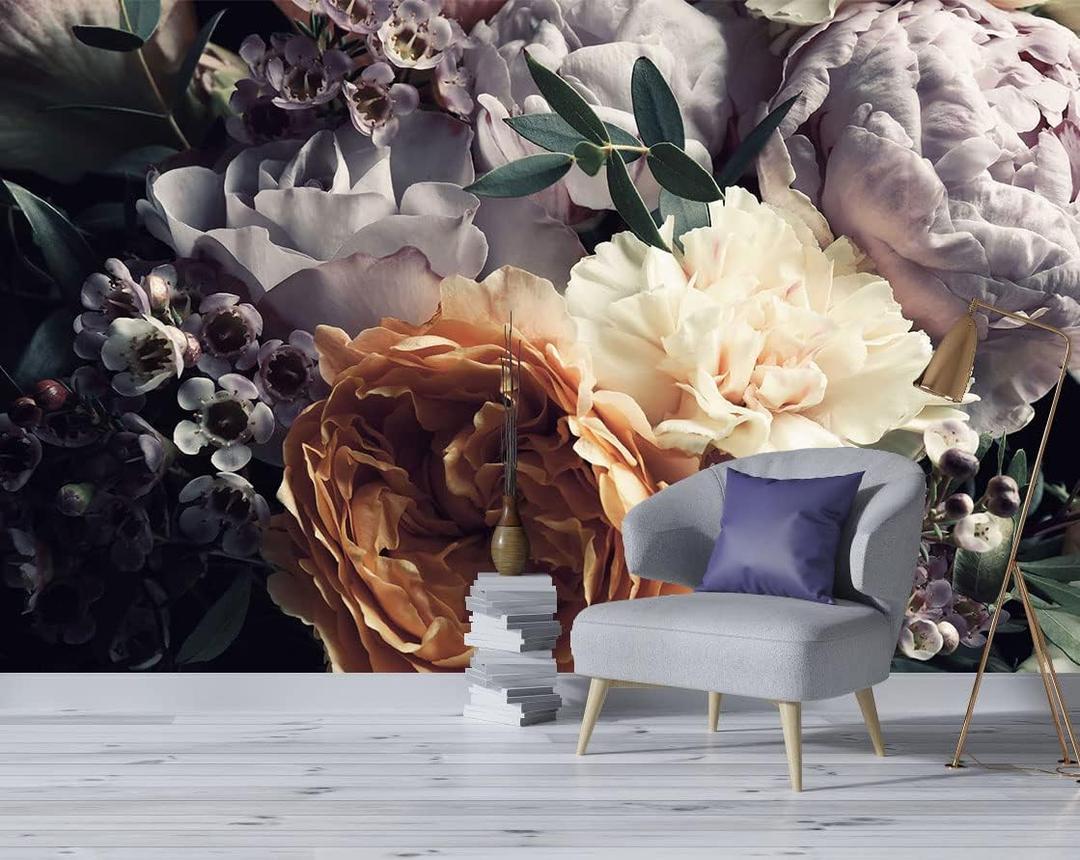 Reyhui Floral Wallpaper Mural for Bedroom Orange Flower Wall Mural Living Room (not self-Adhesive)