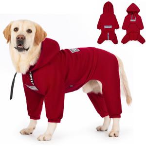 Dog Hoodies Winter Coat for Large Medium Dogs, Pullover 10 Legs Warm Coat Hooded Sweatshirt, Fleece Hoodie for Cold Weather (Red, 5X-Large) (5XL(Reference Weight 65-88 lbs))