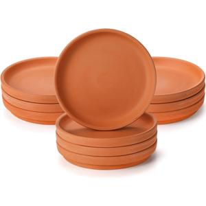 10 Pack Terracotta Pot Plant Saucer, 6 Inch Round Terra Cotta Planter Saucers for 5 Inch 5.5 Inch 6 Inch Flower Pot with Drainage Hole, Small Clay Planter Drip Trays for Indoor, Outdoor Plants