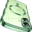 GVIEWIN for iPhone 17 Case [Compatible with MagSafe][Upgraded Full Camera Protection][Cute Wave Frame] Glossy Slim Shockproof Protective Magnetic Phone Case for iPhone 17 6.3'', Clear/Green
