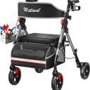 Walkers for Seniors, Rollator Walker with Seat, Walkers for Seniors with seat, 350 lb Capacity, with 8'' Big Wheels, Rolling Walker (Silver)