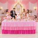 Pink Tablecloths for 6 foot Rectangle Tables 6ft Pastel Gradient Pink Table Cloths for Parties Ruffle Spandex Table Cover with Skirt for Baby Shower Girls Unicorn Birthday Party Dessert Banquet Buffet