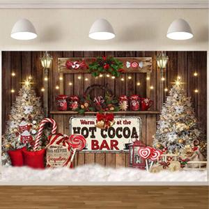 Christmas Hot Cocoa Bar Backdrop for Photoshoot Winter Snowy Retro Wooden Candy Shop Background Christmas Holiday Party Decorations Children Birthday Party Backdrop,7X5FT