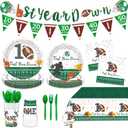 171 Pcs First Year Down Football Birthday Party Plates Decorations Disposable Paper Plates Napkins Cups Cutlery Tablecloth and Banner for Football Birthday Theme for Kids Boys, Serves 24