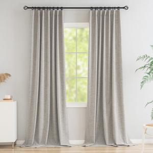 Novecozy 100% Blackout Curtains 96 Inches Long, Linen Thermal Insulated Curtains & Drapes for Bedroom/Living Room, Rod Pocket/Back Tab/Hook Belt/Ring Clips (2 Panels, W50 x L96, Greyish White)