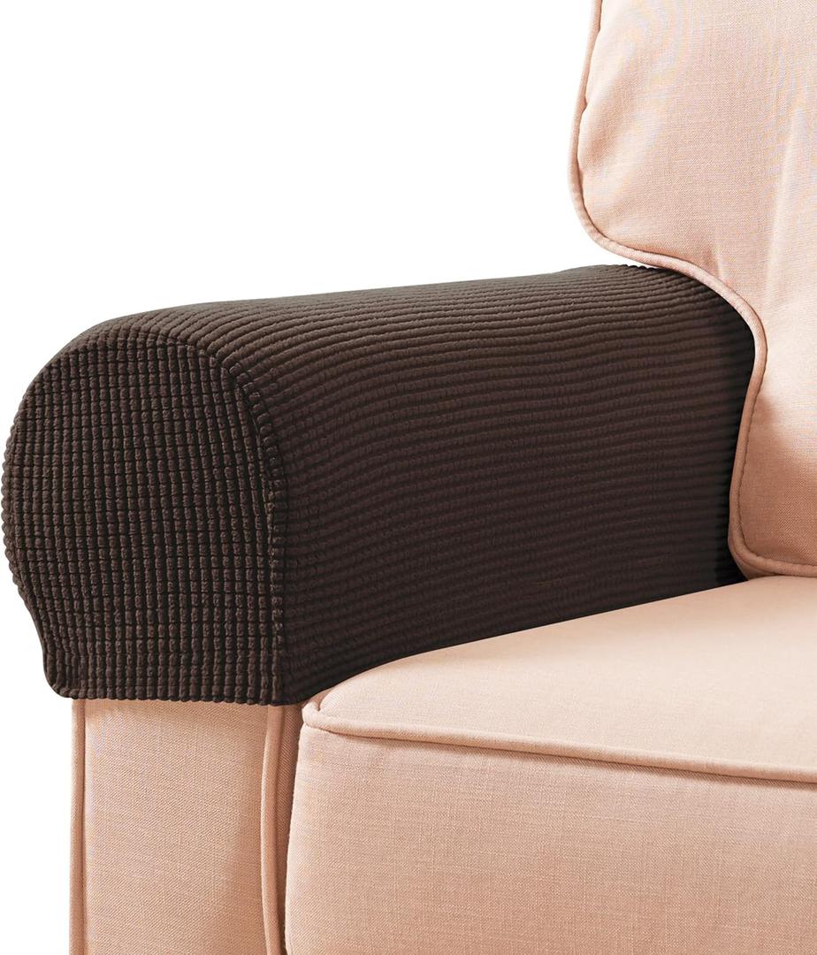 SUBRTEX Stretch Armrest Covers Spandex Arm Covers for Chairs Couch Sofa Armchair Slipcovers for Recliner Sofa with Twist Pins 2pcs (Chocolate)