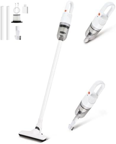 SIPPON 6-in-1 Lightweight Stick Vacuum Cleaner with 100W Powerful Motor, Mini Portable Household Handheld Vacuum Cleaner for Domestic Hard Floors, Carpets and Pet Hair (White Cordless with Plug)