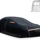 Car Cover Waterproof All Weather, 6 Layers Car Covers for Automobiles, Full Exterior Cover with Zipper, Outdoor Car Cover Sun UV Rain Snow Wind Protection, Fit for 196"(196*74*59 inch)Sedan (Black)