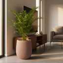 Planters for Indoor Plants, 18.7 inch Large Plant Pots for Indoor & Outdoor Use, Magnesium Oxide Ribbed Round Planter with Drainage Hole and Rubber Plug, Garden Decorative