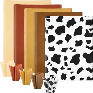 100 Sheets 2014 Inches Western-Rode Party Tissue Paper Brown Cow Printed Tissue Paper for My First Rodeo Birthday Party Cowboy Birthday Baby Shower
