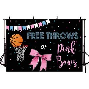 MEHOFOTO Free Throws or Pink Bows Gender Reveal Party Photo Background Props Basketball or Bow Baby Shower Boy or Girl Blue Pink Decoration Black Backdrops Banner for Dessert Table 7x5ft