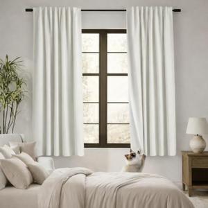 72 Inch Long Linen Black Out Curtains for House, Pet Friendly Washable Back Tab Pleated Insulated Blackout Curtains for Bedroom Living Room 2 Panels Set, 52x72 in Length, Cream (Natural)