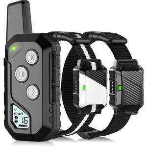 Shock Collar for Dogs, Dog Training Collar with Remote Control for 2 Dogs, 3 Training Modes with Beep, Vibration and Satic, Waterproof, Rechargeable for Large Medium Small