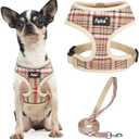 PUPTECK Soft Mesh Dog Harness and Leash Set Pet Puppy Cat Comfort Padded Vest No Pull Harnesses, Khaki, XS (XS (NECK: 10", CHEST: 10"-14"))
