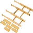 Utoplike 4 PCS Bamboo Kitchen Drawer Dividers with Inserts(Fits 15"-17.7" Drawer Inner Size), Adjustable Drawer Organizers for Socks, Spring Loaded, for Bedroom, Dresser, Bathroom