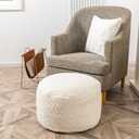 Ottoman Pouf Unstuffed Round Foot Rest Poof Ottoman No Filler Floor Foot Stool with Storage for Living Room Bedroom Ivory Pouf Cover Without Filler