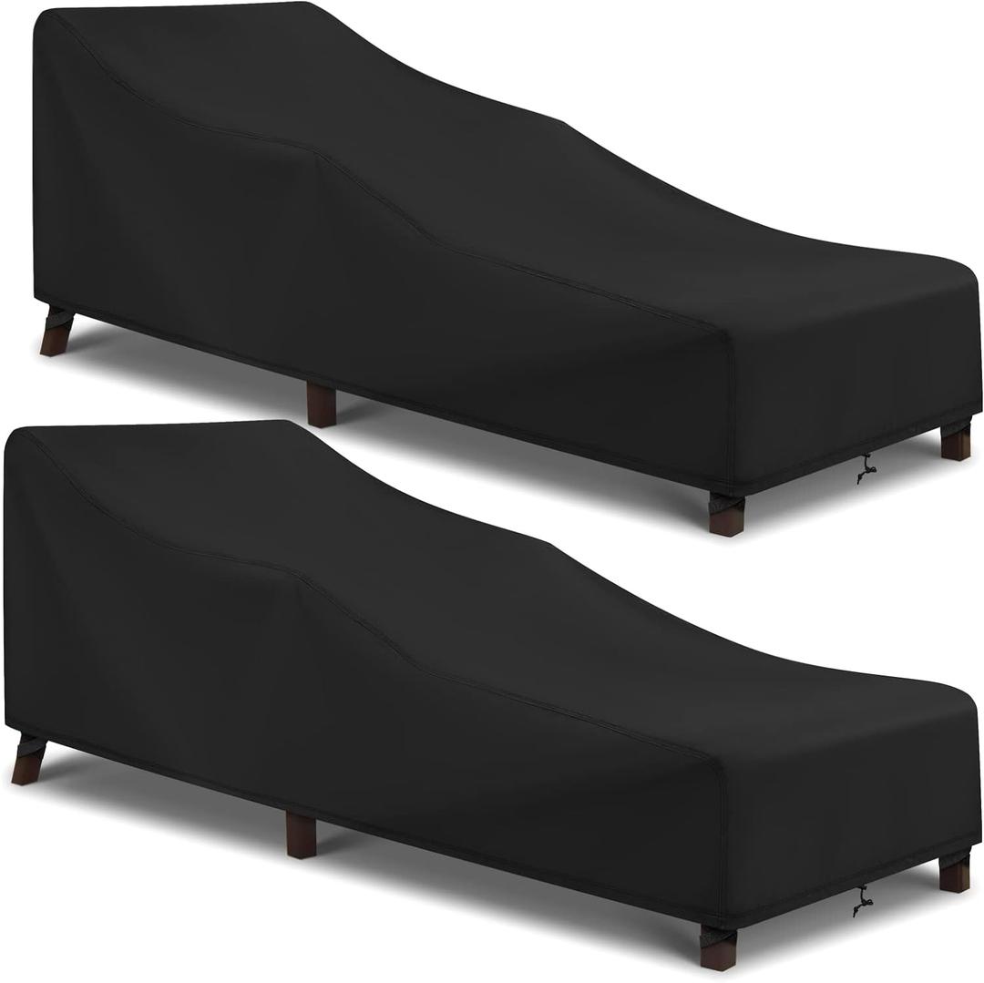 Waterproof Patio Chaise Lounge Cover, 2 Pack of Pool Lounge Chair Covers for Outside Stackable Cushions and Outdoor Furniture, 80" x 30" x 26" H, Black