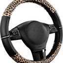 Road Comforts Leopard Steering Wheel Cover - Made with PVC Leather Cheetah Print - Anti-Slip, Universal Fit 14 1/2 inches to 15 inches - Black