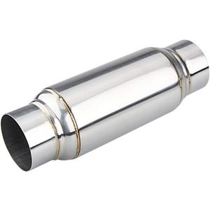 LCGP 3" Inlet Universal Resonator, 3" Outlet 12" Overall Length Stainless Steel Performance Muffler, Polished, Straight Through Design, Deep Tone (silver)