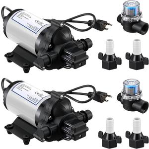 Dreyoo 2 Pack Water Pressure Booster Pump 115V 4 GPM 45 PSI, Industrial Self Priming Water Diaphragm Pump with Power Plug, Fittings Strainer Filter for RV/Caravan/Marine/Garden Irrigating