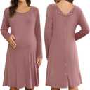 Ekouaer Women Maternity Nightgown Labor Delivery Nursing Gown Hospital Breastfeeding Dress Button Down Long Sleeve Sleepwear, Dusty Pink 2XL