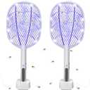Electric Fly Swatter Rackets, 2-in-1 Handhold Bug Zapper with 3000V High Voltage, Plug-in Mosquito Killer Insect Light Trap with 3 Layer Safety Mesh Portable for Indoor Outdoor Use (2) (White-2 packs)
