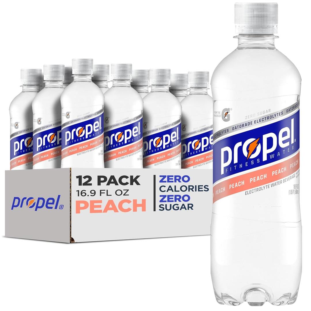 Propel, Peach, Zero Calorie Sports Drinking Water with Electrolytes and Vitamins C&E, 16.9 Fl Oz (Pack of 12) (EXP 11/09/26)
