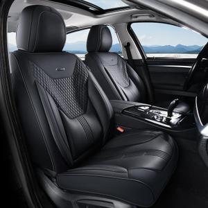 Coverado Car Seat Covers with Lumbar Support, Front Covers for Cars, Universal Automotive Seat Cover, Waterproof, Leather Car Seat Cushion, Interior Seat Protectors for Most Cars