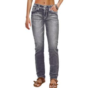 Flamingals Mid Rise Skinny Jeans for Women Trendy Wash Butt Lifting Western Jeans with Pocket Back (Black, L)
