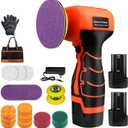 Cordless Sander, 3" Palm Sander with 2Pcs 16.8V 3.0Ah Batteries, 3500RPM Mini Polisher, 30 Accessories Sanders Tool for Sanding/Polishing/Waxing/Cleaning (Orange-black)
