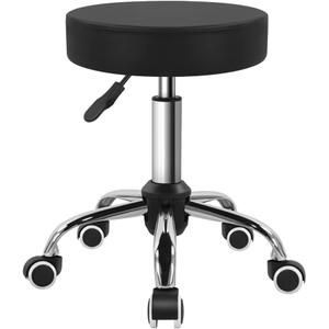 PU Leather Swivel Stool with Wheel for Salon Work Home SPA Shop Height-Adjustable and Cost-Effective Rolling Stool Chair Small (Black)