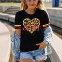 Game Day Shirt Women: Team Fan T-Shirt Cute Football Heart Graphic Tees Casual Season Short Sleeve Tops (Black, XXL)