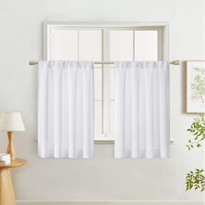 Pure White Kitchen Curtains 2 Panels, Light Filtering Privacy Rod Pocket Short Curtains, Thermal Insulated Curtain Tiers for Bedroom Bathroom Small Window, Size 30×60"